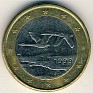 Euro - 1 Euro - Finland - 1999 - Bi-Metallic Copper-Nickel Center In Brass Ring - KM# 104 - Obv: 2 flying swans, date below, surrounded by stars on outer ring Rev: Denomination and map  - 0